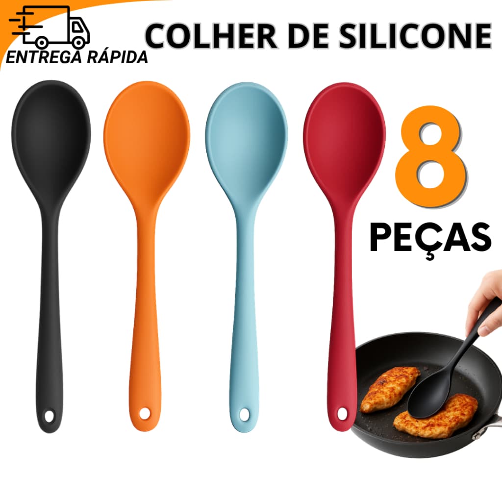 Colher de Silicone Culinária  Não Risca Panelas e Suporta Altas Temperaturas