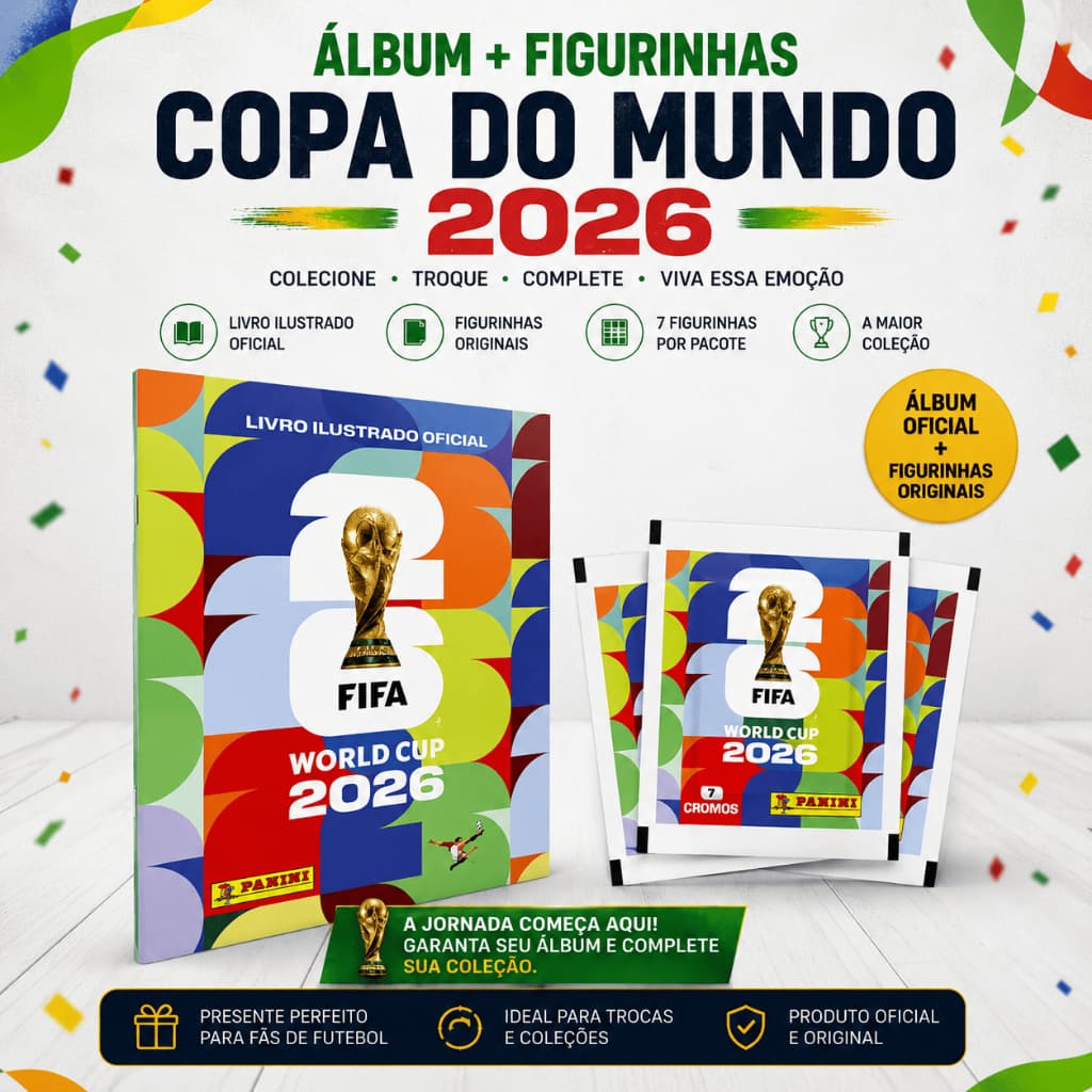 Álbum Copa do Mundo FIFA 2026 + Figurinhas Panini Oficial | 1, 10 ou 20 Envelopes