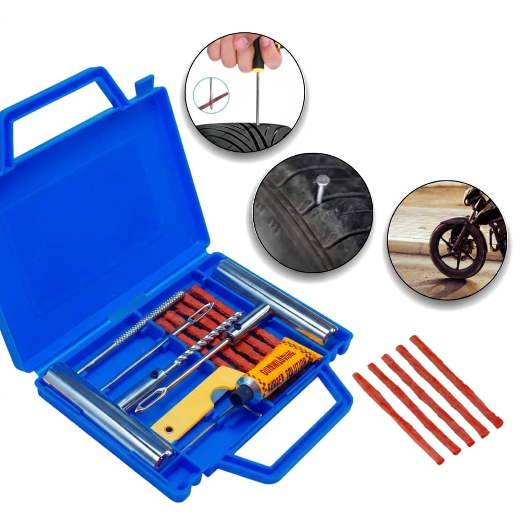 Kit Remendo Metal Reparo Macarrão Pneu Carro Moto Maleta Conserto Automotivo Furo Ar