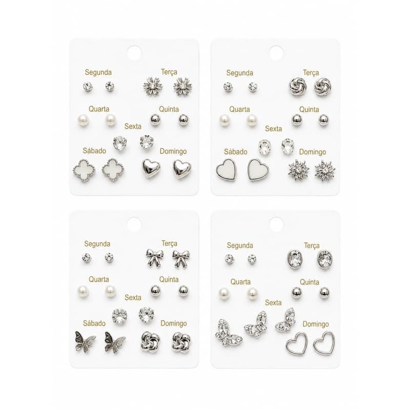 kit de 2 ou de 4 cartetelas com  7 Brinquinhos cada  Feminino Sortido Cartela Dourado