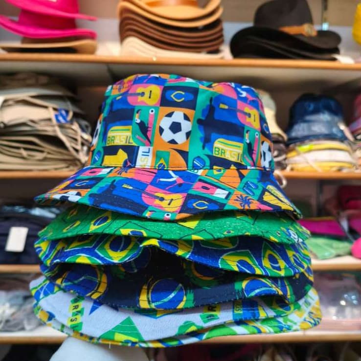 Chapéu Hat Bucket Estilo Brasil Copa Bandeira Torcedor Hexa Masculino Feminino Unissex Praia Casual