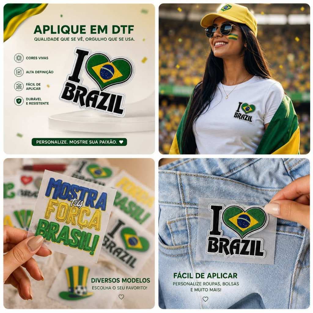 Apliques Termocolante DTF Copa Do Mundo Brasil 🇧🇷 Patch Premium Para Roupas e Mochilas