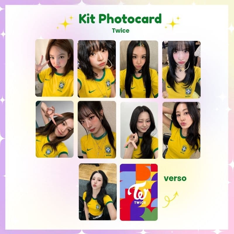 Kit 9 Photocards TWICE Brasil Copa do Mundo 2026 - Photocard Fanmade fotos prontas (LEIA A DESCRIÇÃO)