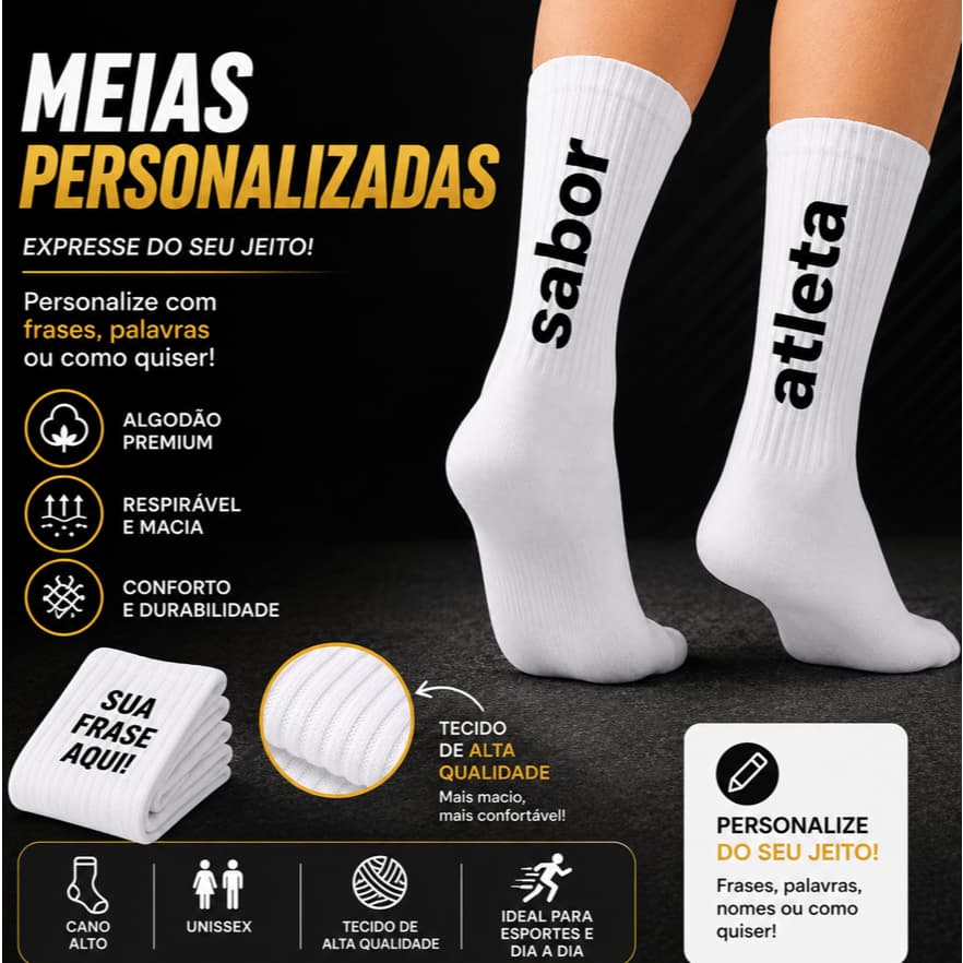 Meias Cano Alto Personalizadas Frases Escritas
