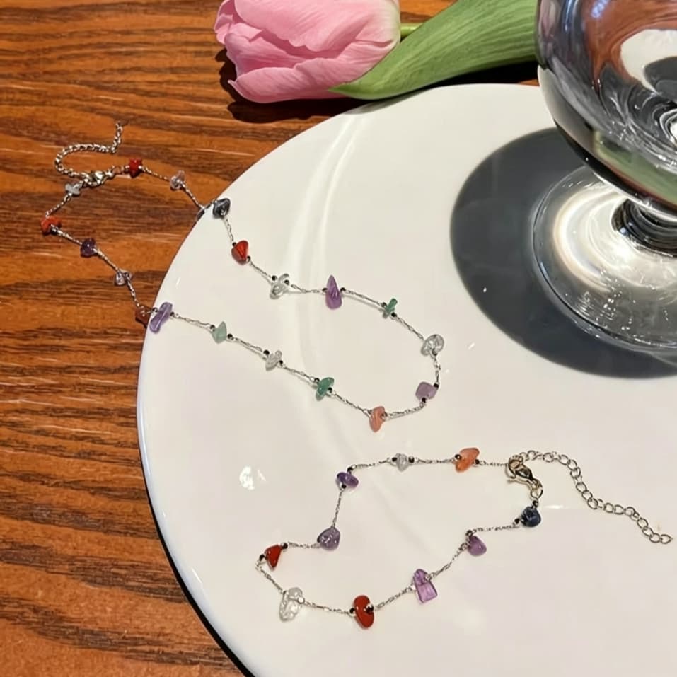 Colar Gargantilha Cascalho Choker Com Pedras Aço Inoxidável 316L