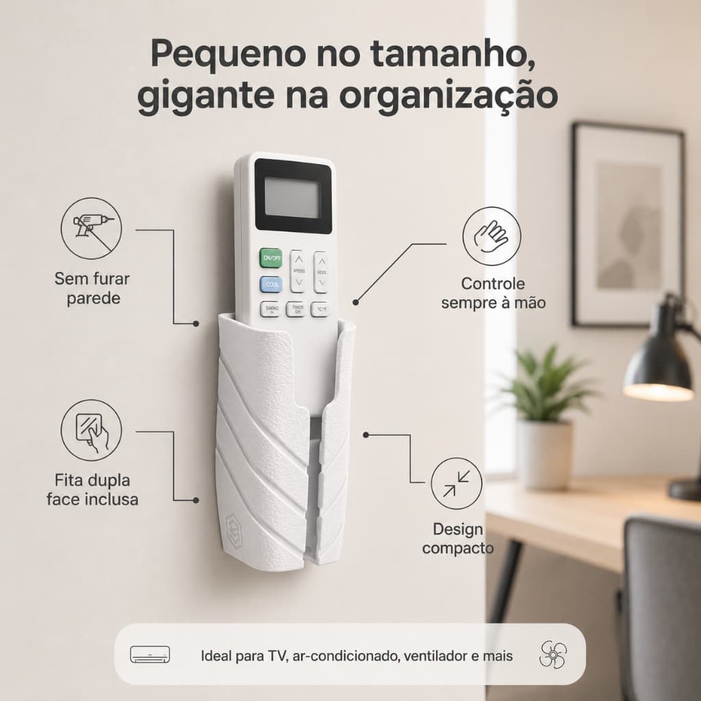 Suporte Controle Remoto Parede Universal Adesivo Sem Furo TV Ar Condicionado Ventilador