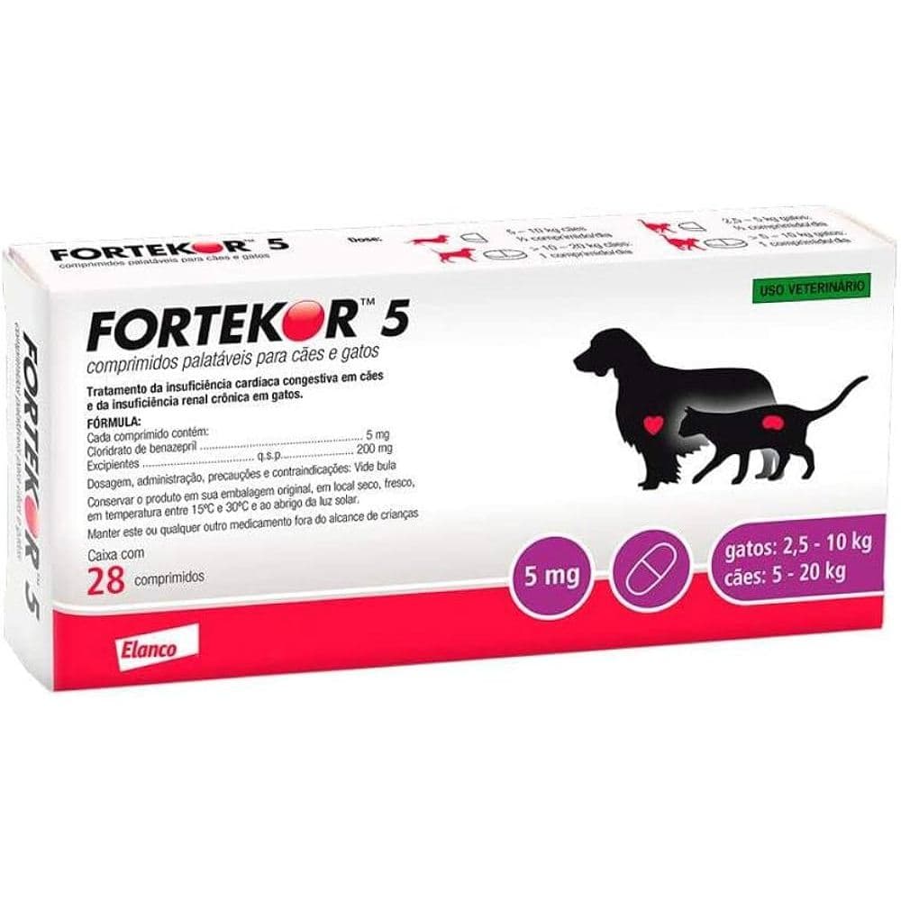 Fortekor 5mg Elanco 28 Comprimidos Para Cachorro E Gato