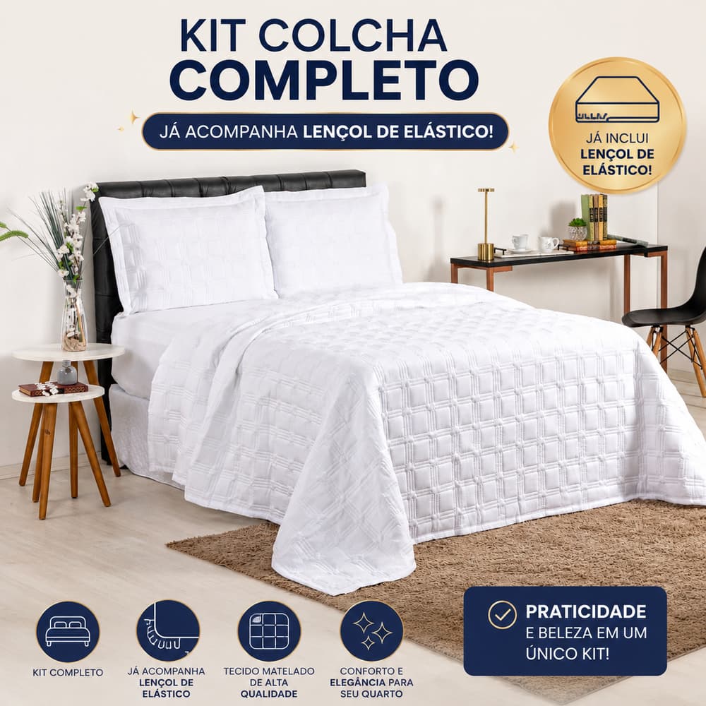 Cobre Leito + 1 Lençol com elástico + 2 portas travesseiros Soneto 4 peças 180 fios