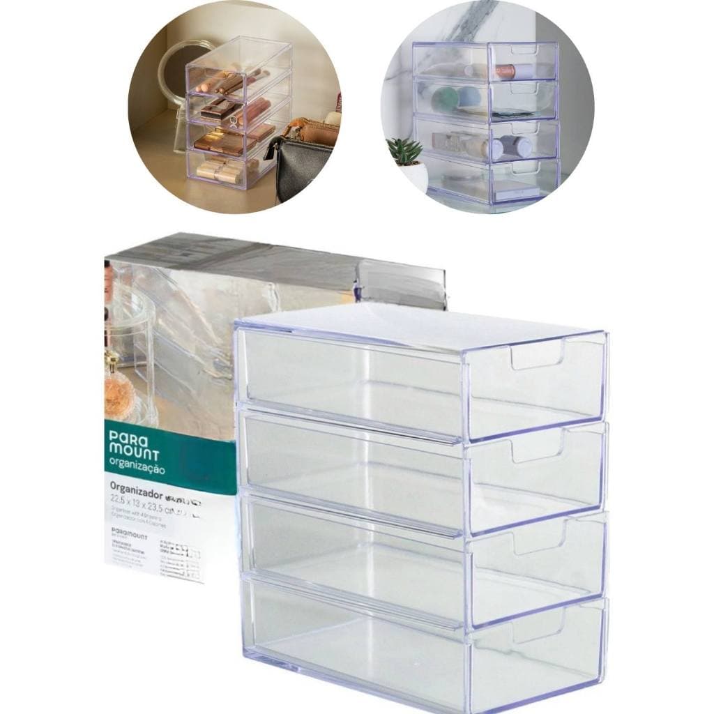 Organizador em Acrílico com 4 Gavetas - 22,5 x 13 x 23,5 cm