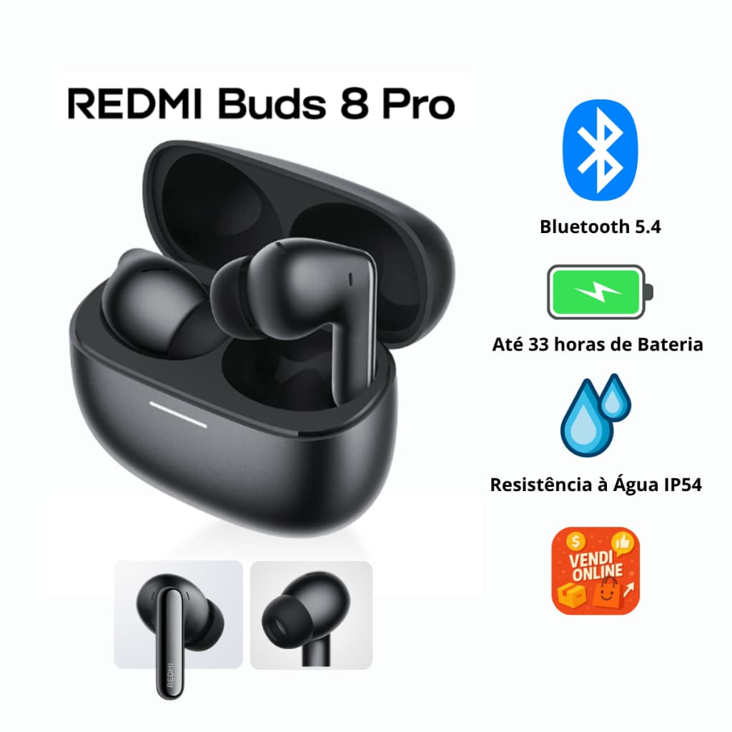 Fone de Ouvido Redmi Buds 8 Pro | Bluetooth | ANC |  Alta Qualidade | 33h de Bateria | Resistência a Água IP54
