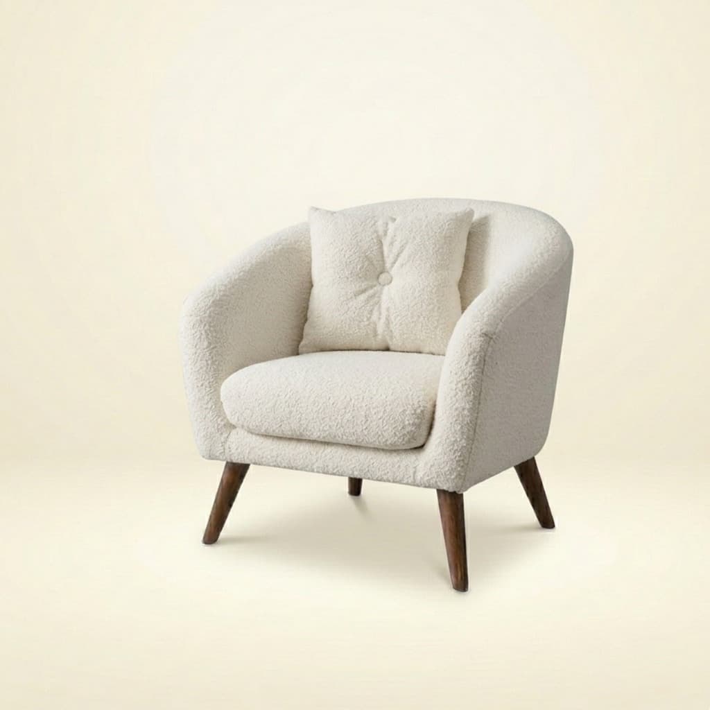 Poltrona Retrô em Tecido Bouclê Decorativa Confortável Para Sala Escritorio, Quarto Auria