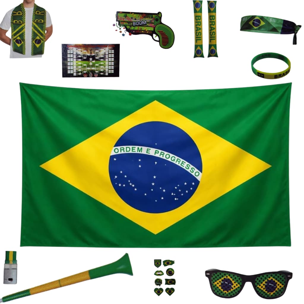 KIT 12 ITENS TORCEDOR COPA DO MUNDO BANDEIRA DO BRASIL