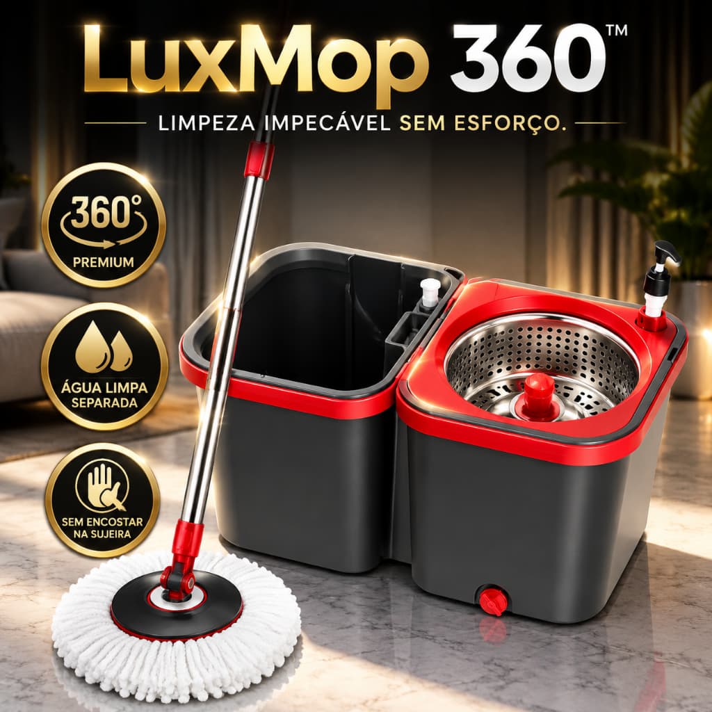 Mop Giratório Premium LuxMop 360° Com Balde Duplo Limpeza Inteligente Casa