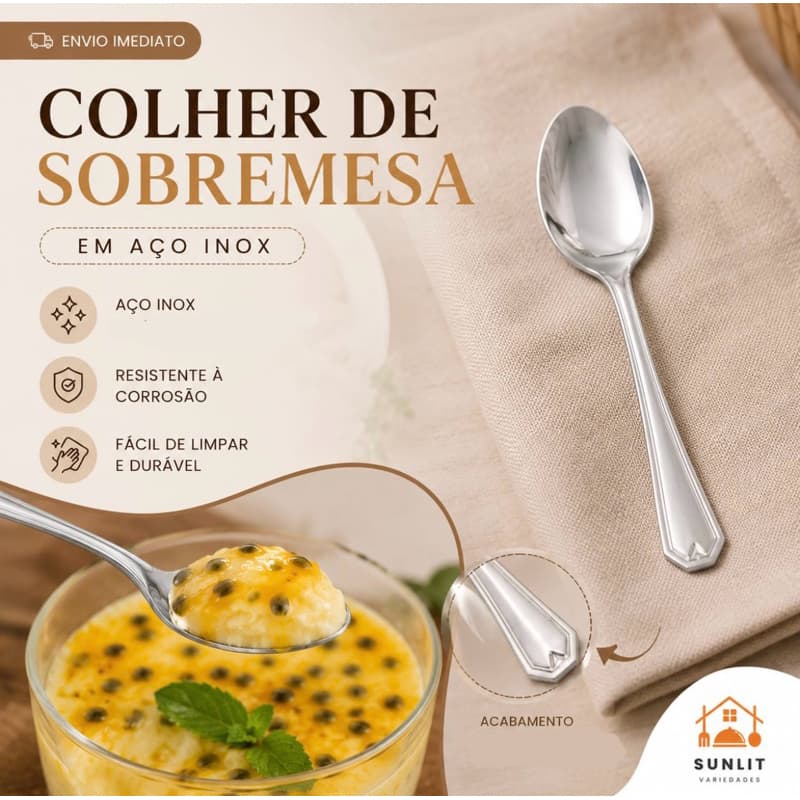 Colher de Sobremesa Inox Resistente e Essencial para Doces, Sobremesas e Uso Diário s