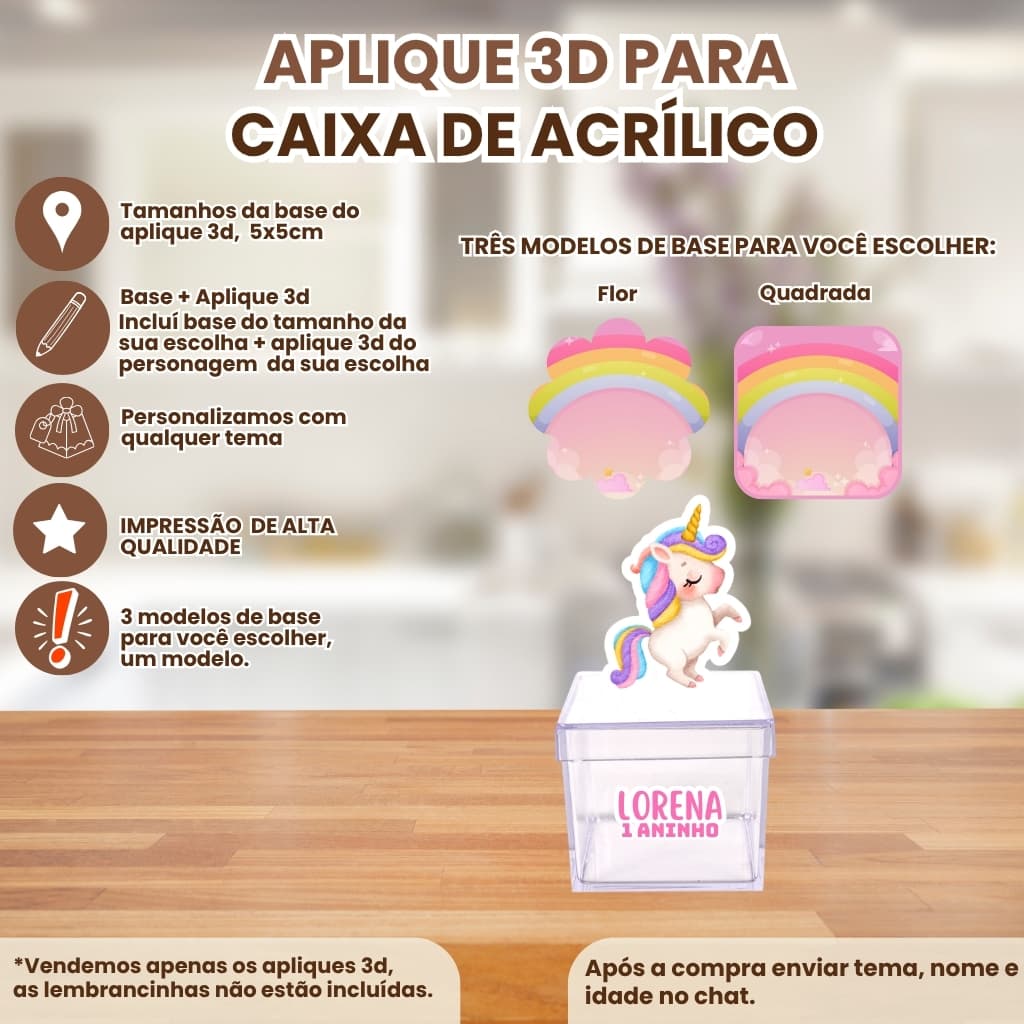 Até 50 apliques 3d+50 adesivos para caixa de acrílico 5x5cm personalizado com qualquer tema aniversário lembrancinha