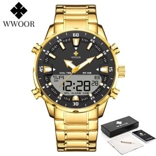 WWOOR Relógios Masculinos Dupla Exibição Prova D'água Multifuncional Watch-8890