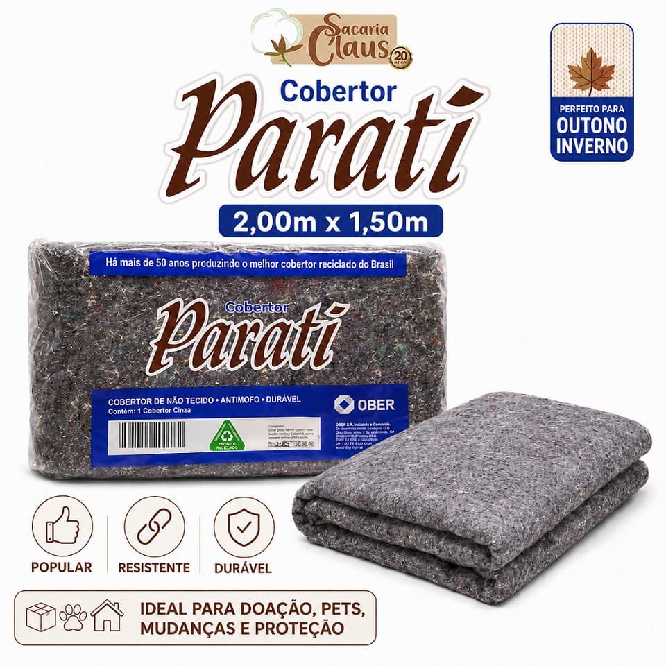 Cobertor Manta Parati 2,00m x 1,50m (Popular) Mudanças, Pet, Forração Piso, Proteção Móveis e Cargas