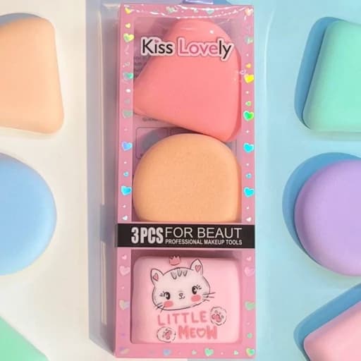 Kit 3 Esponjas Puff para Maquiagem Beauty Blender Coloridas | Para Base e Corretivo