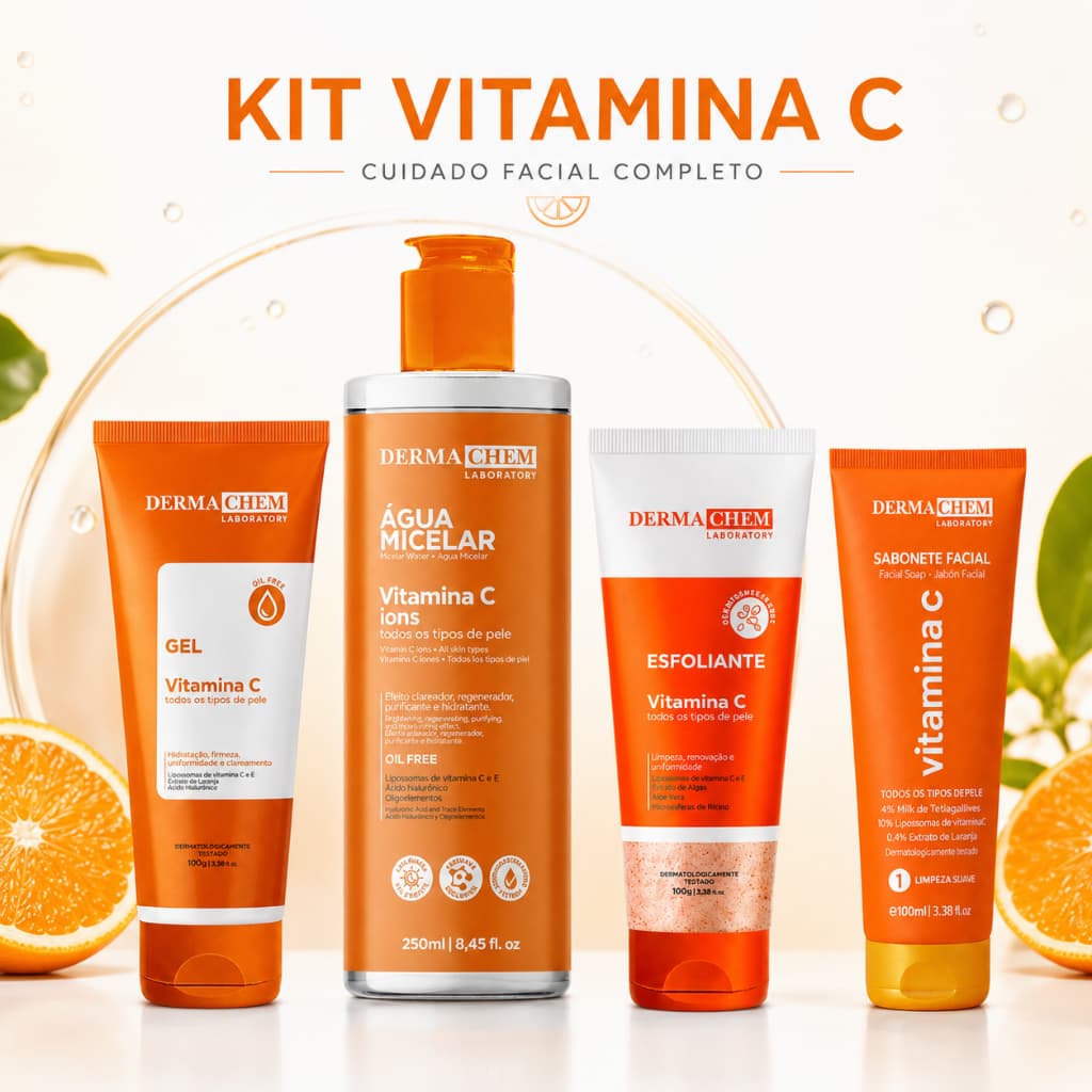 Kit Vitamina C Dermachem Água Micelar 250ml + Sabonete Facial + Esfoliante + Gel Facial