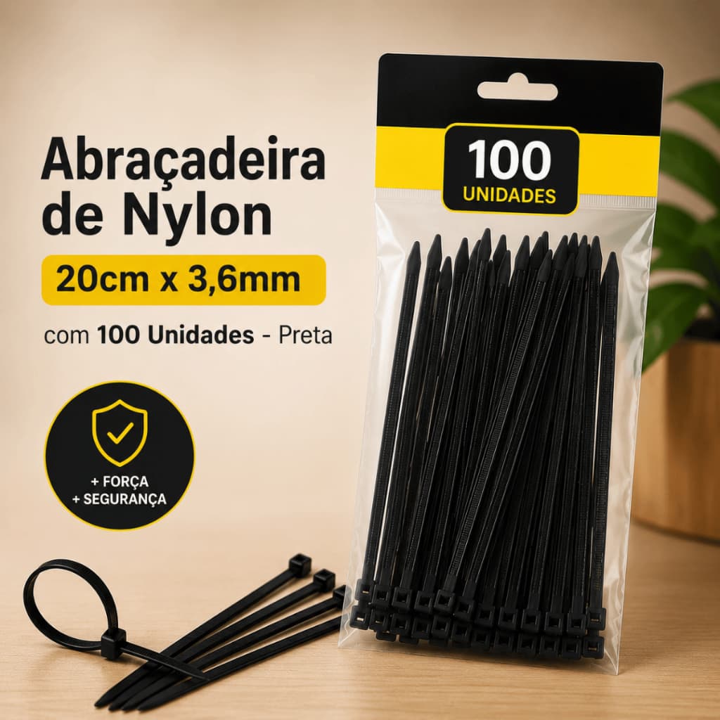 Abraçadeira de Nylon Preta Língua de Sogra Enforca Gato Organizador de Cabos Fios Canos Resistente