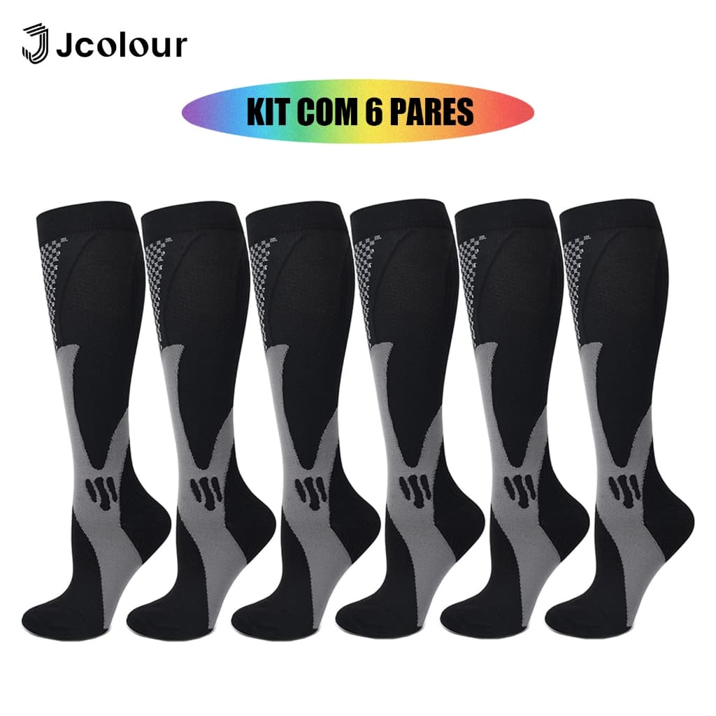 Jcolour 6 pares Meias Compressão Joelho Alto Esport Esportivas Diabetes Varizes Correndo Ciclismo