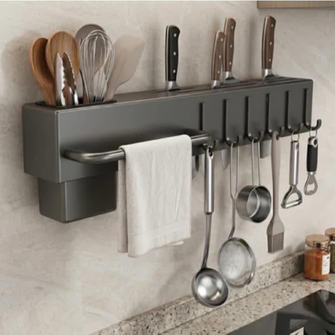 Suporte Utensilios De Cozinha Organizador Para Parede Porta Facas Talheres Aço Carbonado 6 Ganchos