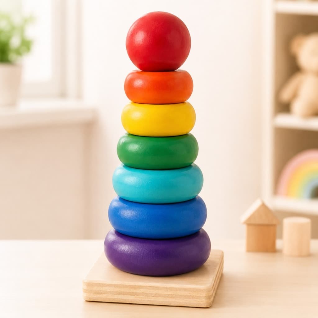 Torre De Brinquedo Montessori Empilhar Argolas Coloridas Educativo Infantil Coordenação Motora