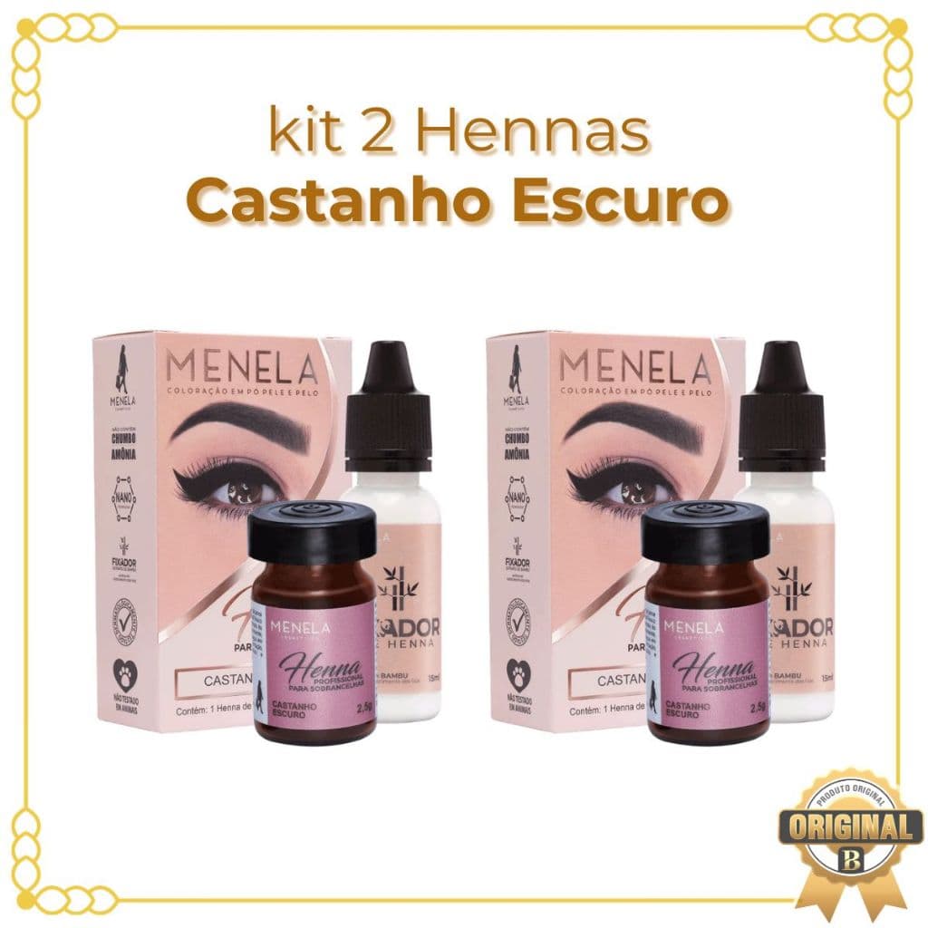 Kit 2 Hennas Castanho Escuro Para Design De Sobrancelhas Menela