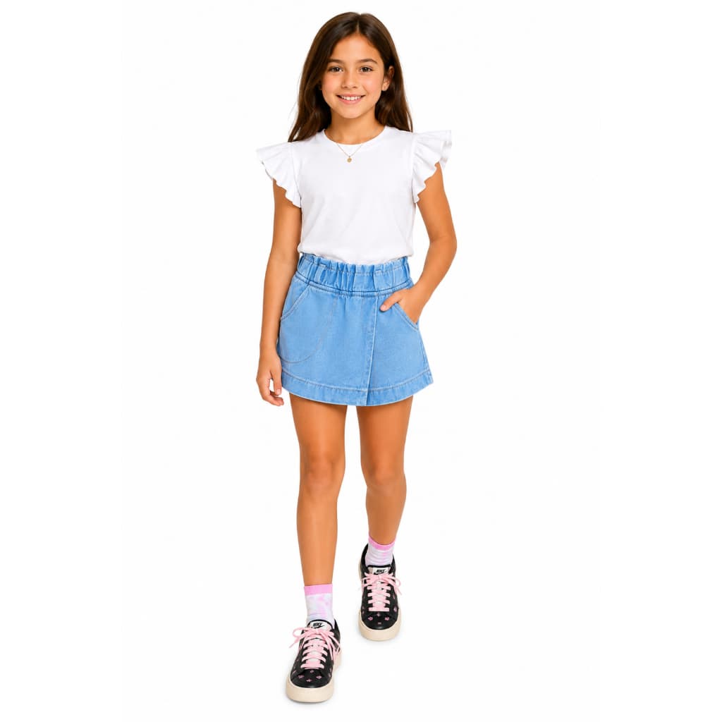 Short Saia Jeans Infantil Meninas 4 ao 8