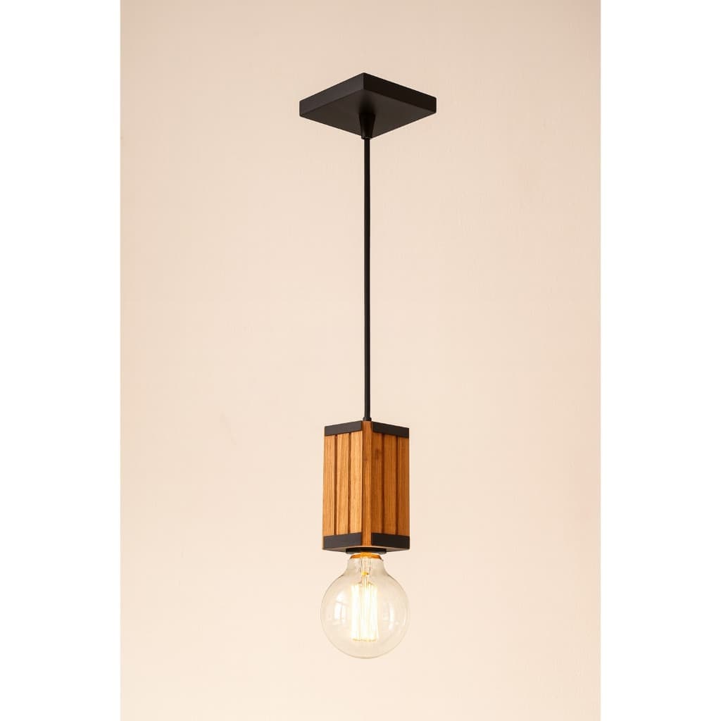 Pendente Vertical Florença Madeira Maciça Cabo Lâmpada E27 Decoração Design Elegante
