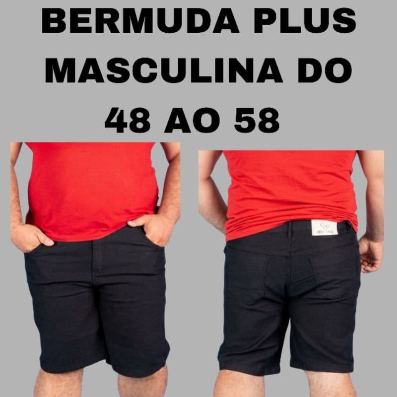 Bermuda Masculina Plus Size Do 48 Ao 58 Shorts Preto Casual