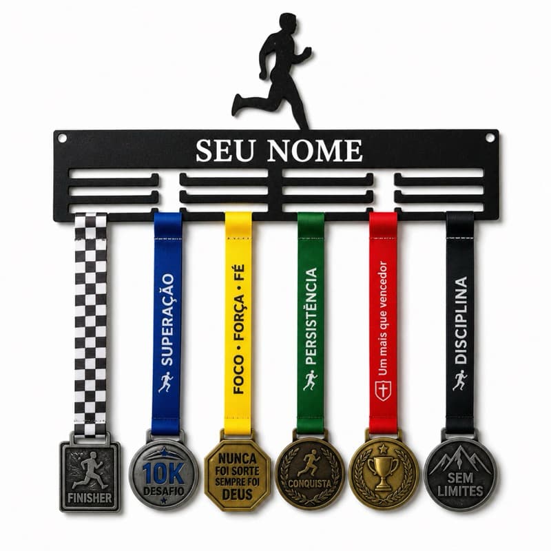 Porta Medalhas de Corrida Personalizado 3D - 27cm – Suporte Expositor para Medalhas de Running