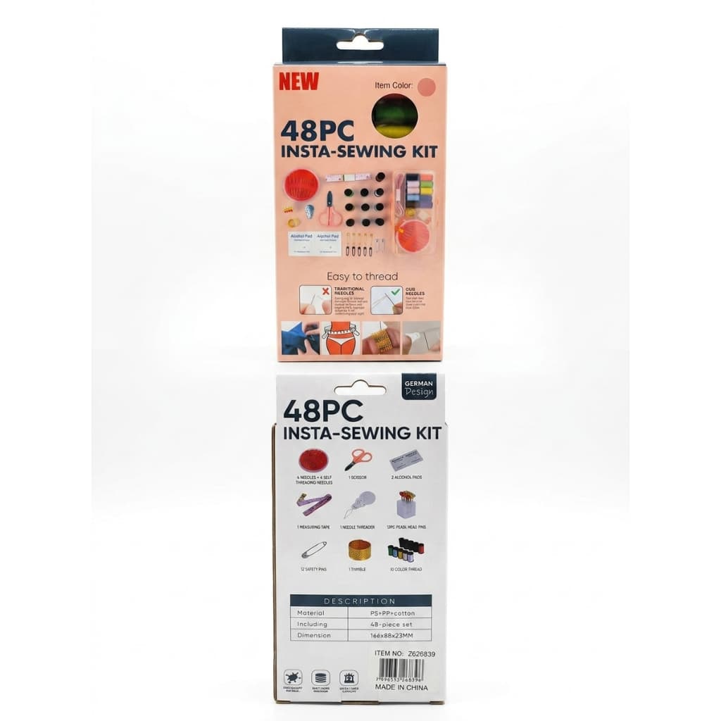 Kit Ferramenta Portátil Costura 48pçs - Fita Métrica/Passador/Afinetes/Linha colorida/Agulha/Tesoura/