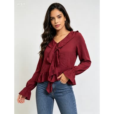 Blusa com Laço Frontal e Babados