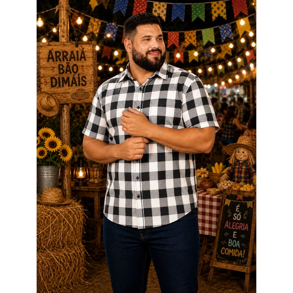 Camisa Xadrez Masculina Manga Curta Plus Size do G1 ao G3 Viscose