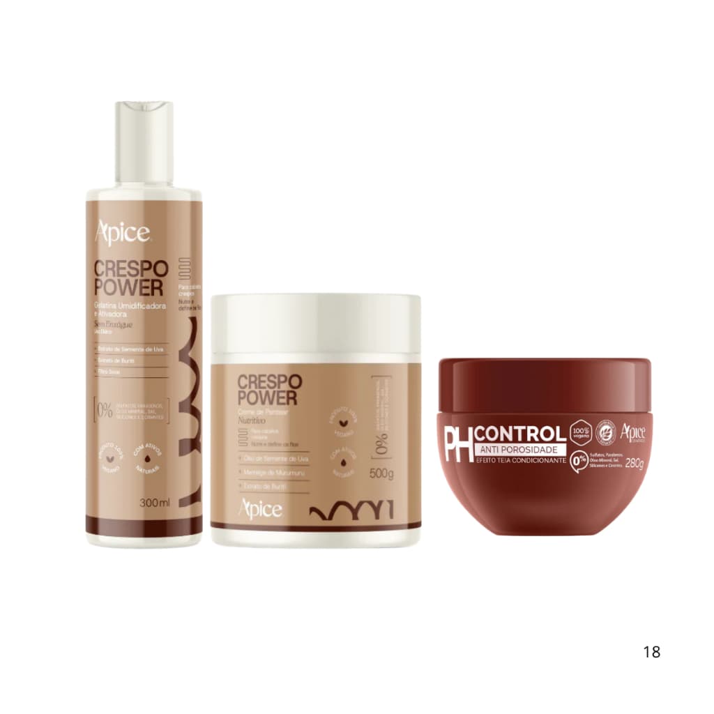 Kit Apice Acidificante PH Control, Gelatina e Creme De Pentear Crespo Apse