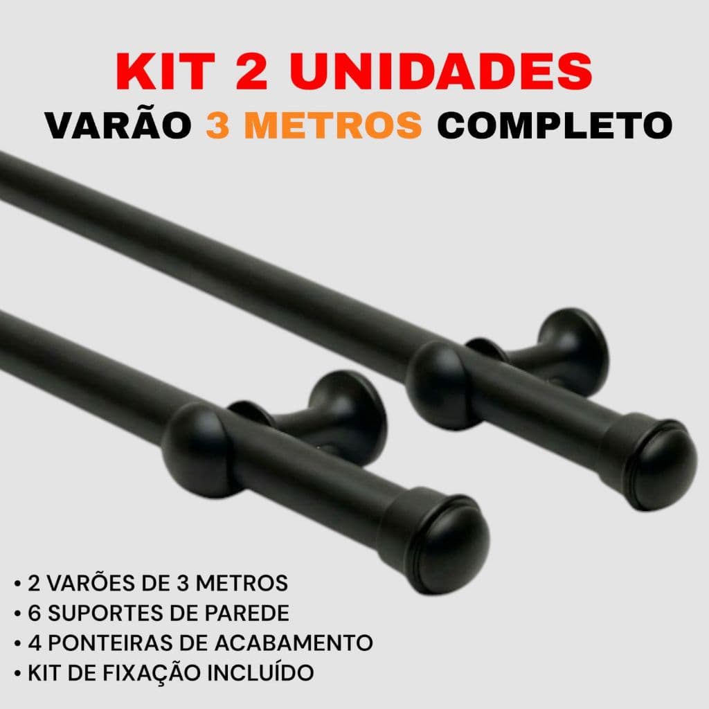 Kit 2 Unidades de Varão 3,00 Metros 19mm de Madeira Completo