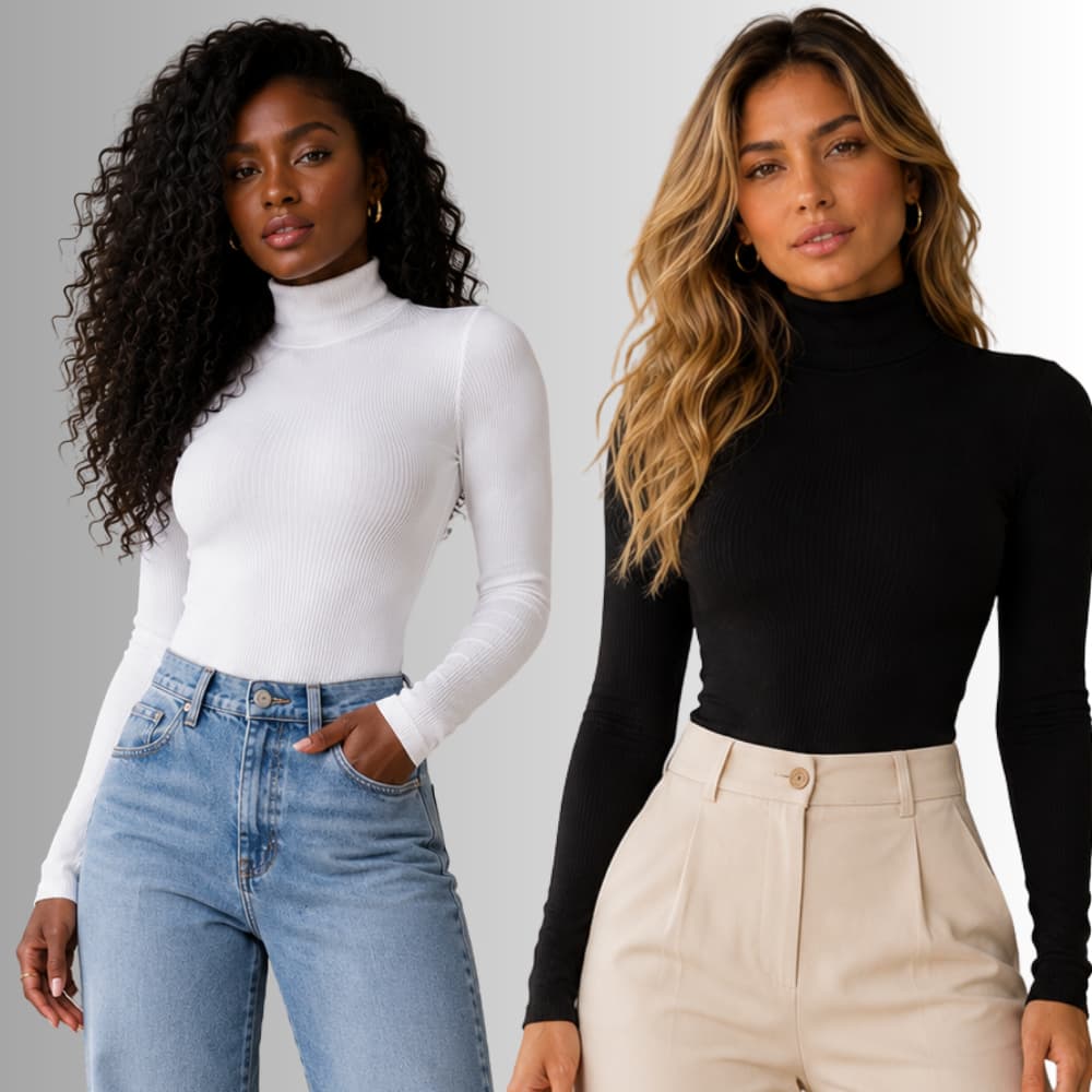 Body Feminino Manga Longa Gola Alta com Tecido Anarruga Canelado Moda Casual Premium 2026