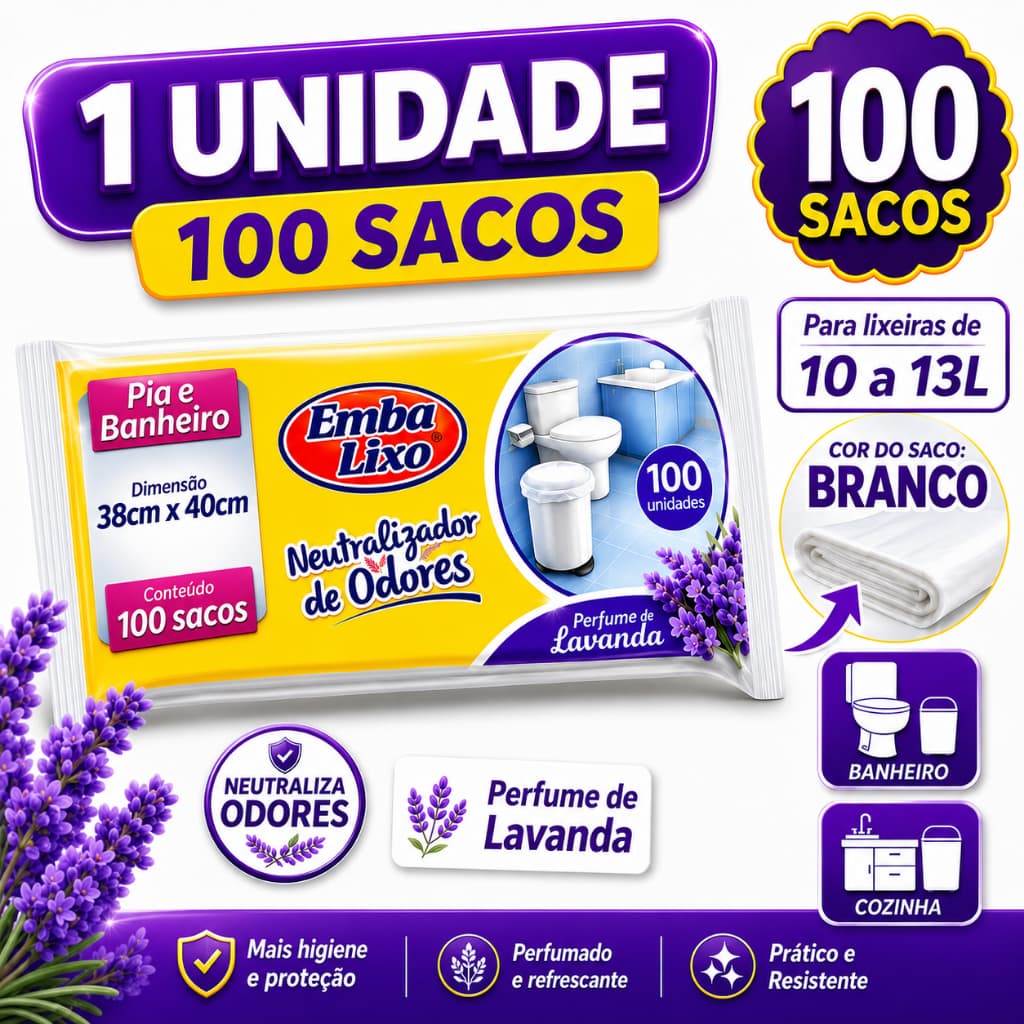 Sacos De Lixo Para Banheiro Cozinha Neutralizador Anti Cheiro Casa Lavanda 100 Sacos Cheiroso Para Pia Casa Banho Branco