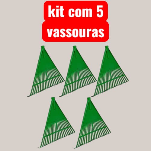 Kit 5 Vassouras Rastelo de Plástico Jardim Grama Sem Cabo