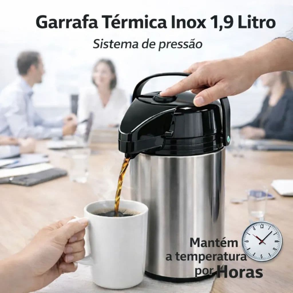 Garrafa Térmica Inox Istok Cinza Interna de Vidro 1.9 Litros Café Chá Quente Frio - Envio Imediato