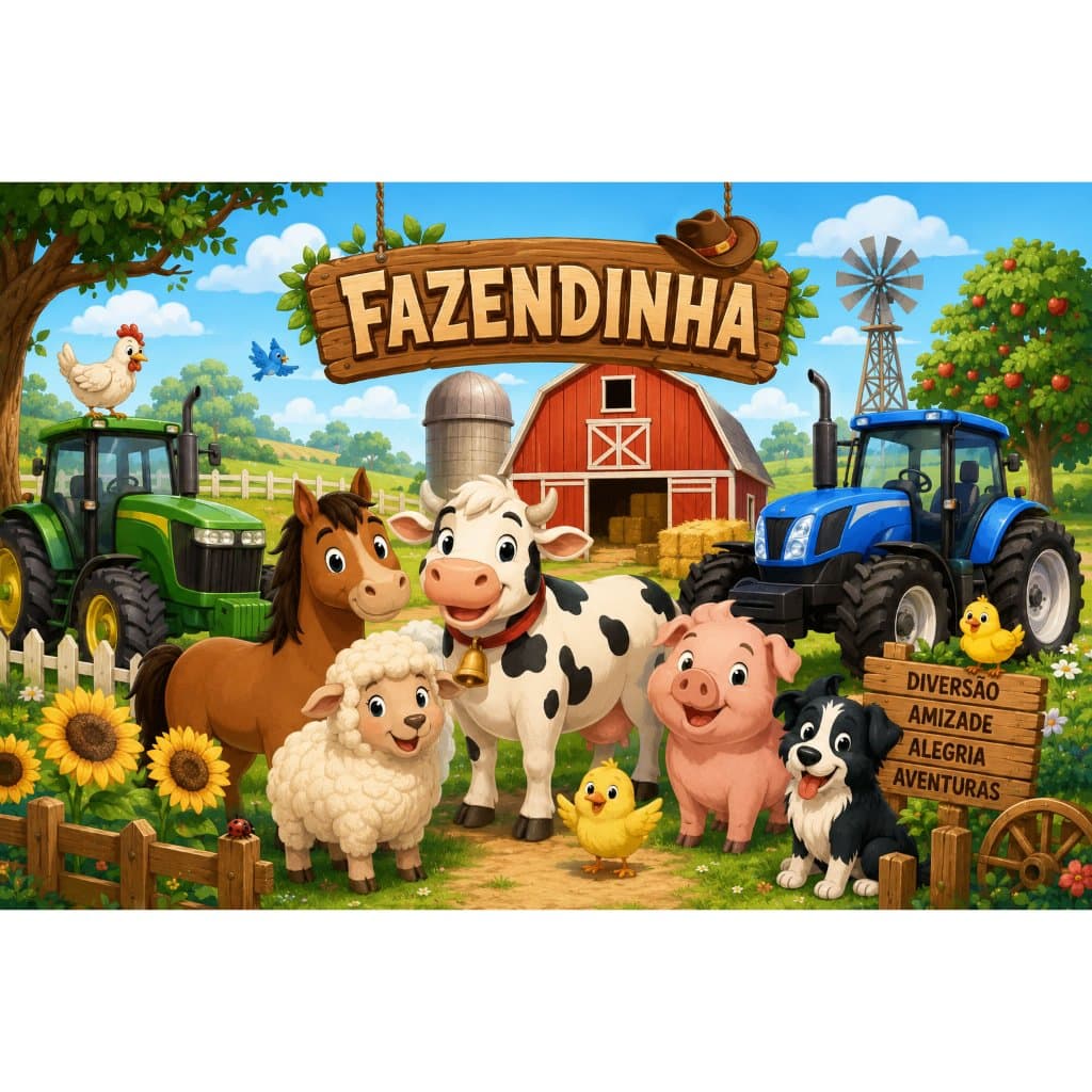 Painel Fazendinha Personalizado em Lona 280g | Banner Festa Infantil Fazendinha | Diversos Tamanhos