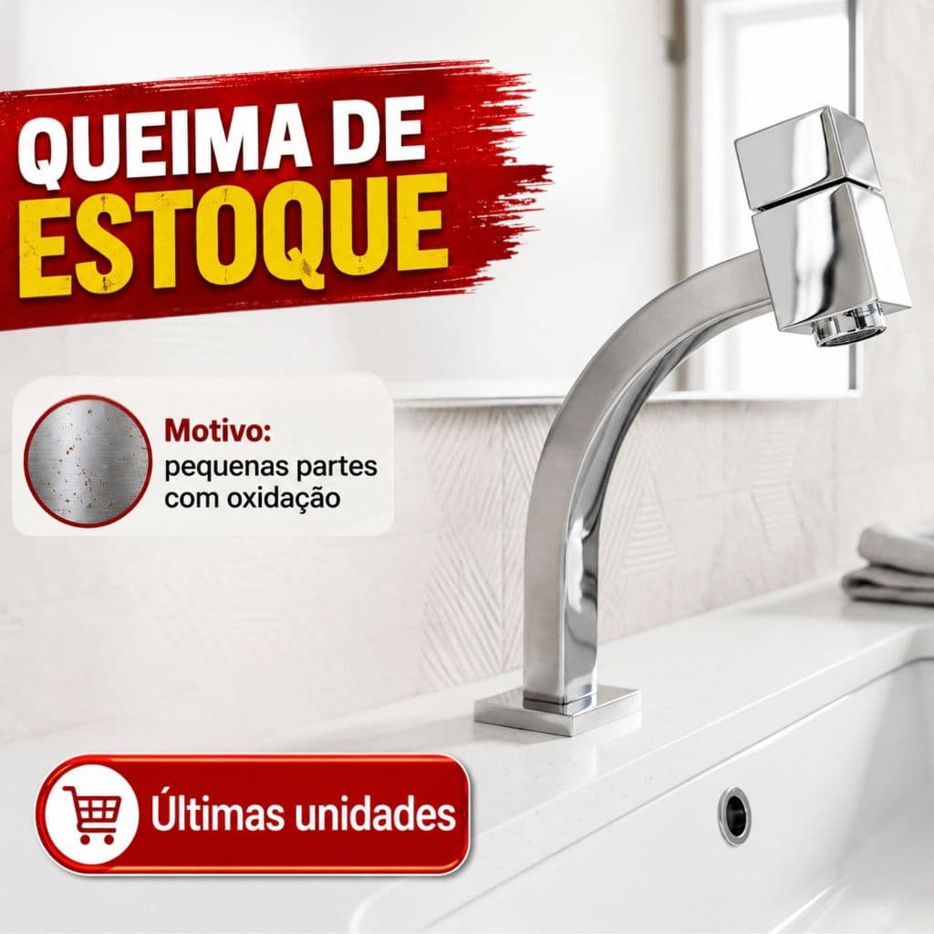 Torneira Banheiro Lavabo Bancada Cromada Baixa 1/4 Volta Bica Baixa Quadrada 45° Outlet Economia de Água