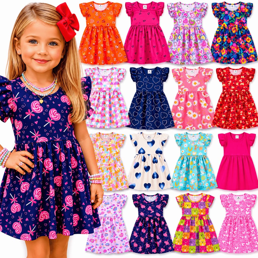 Kit Vestido Infantil Menina do Tamanho 1 ao 10 anos | Vestido Infantil Confortável e Fresquinho (Sortidos)