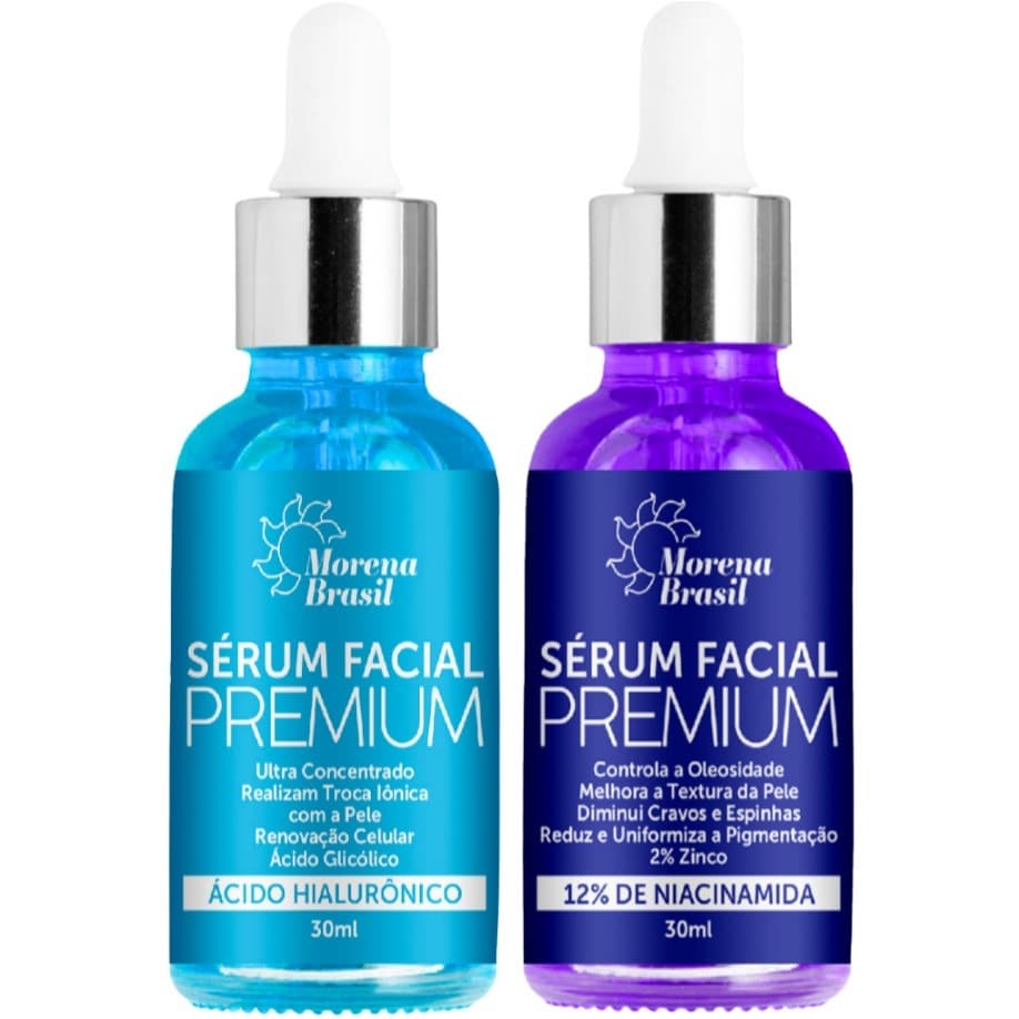 Kit Sérum Facial Morena Brasil - Niacinamida + Ácido Hialurônico | Reduz Cravos, Espinhas e Manchas