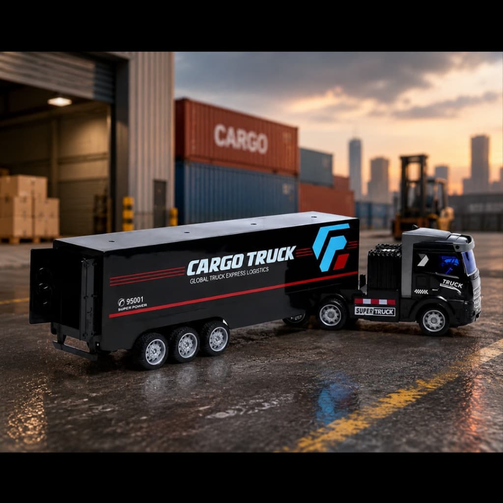 Carrinho Controle Remoto Caminhão Cargo Truck Recarregável Preto Cargo Truck