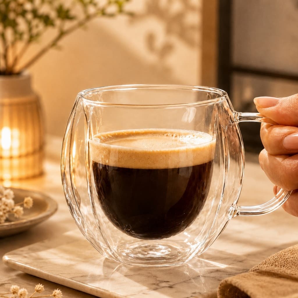 KIT Caneca Dupla Parede de Vidro Borossilicato 250ml – Elegante, Resistente e Ideal para Café e Chá