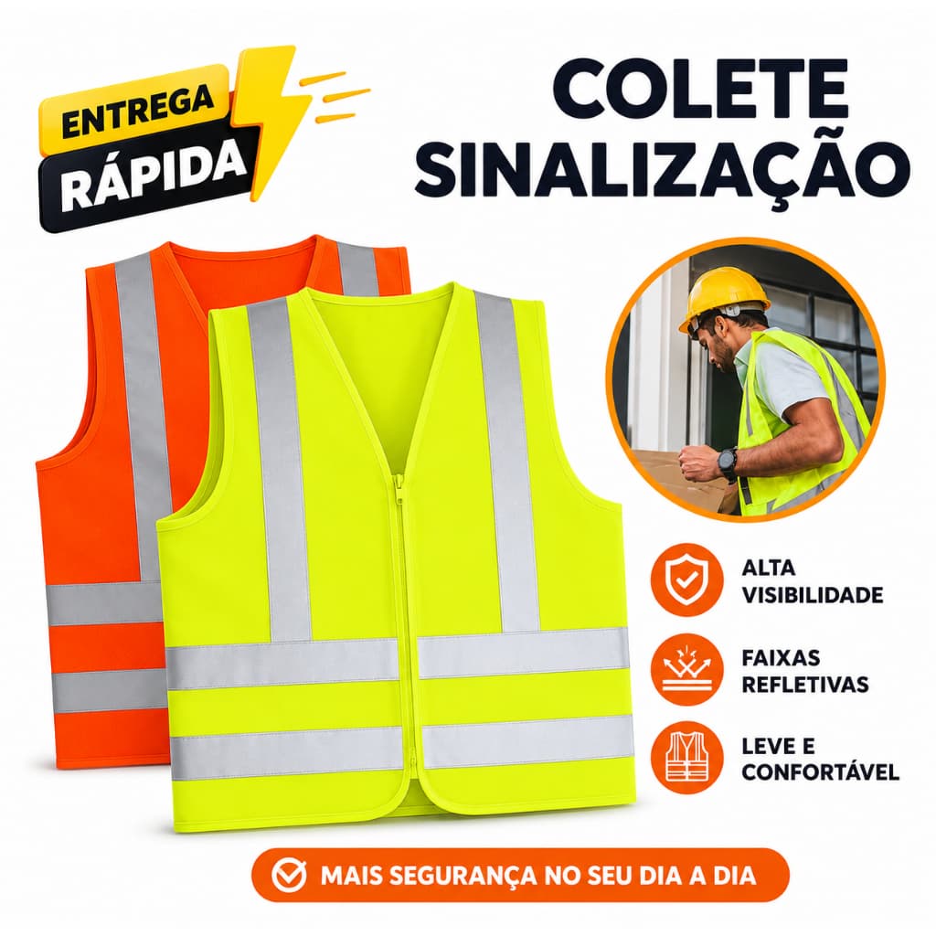 Colete Sinalização  Segurança Proteção Motoboy Entregador Obras Construção Unissex Profissional