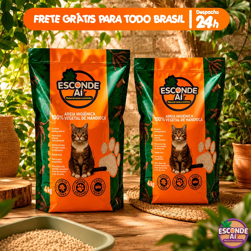 Areia de Mandioca Premium para Gatos 8kg | Mais Absorção e Menos Odor | Esconde Ai