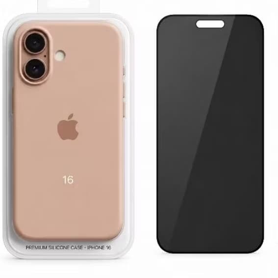 Kit Capa de Silicone iPhone 16 + Película de Privacidade.
